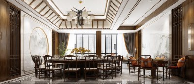 新中式餐厅包厢3D模型下载